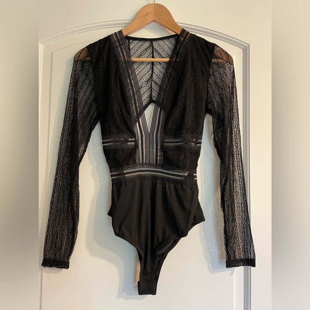 Lulus Casita Sheer Black Lace Long Sleeve Bodysuit